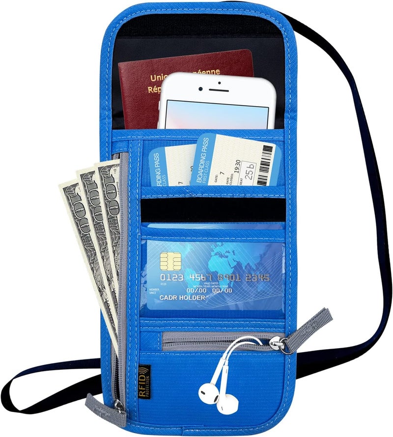 Jonyee Travel Neck Wallet, RFID Blocking Passport Holder with Adjustable Neck Strap for Men and Women to Keep Cash, Credit Cards and Travel Documents Safe - Navy Blue - Image 5